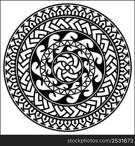 Polynesian Style Circular Shape Tattoo, Maori Traditional Round Circle, Frame, Border Mandala Pattern Geometric Art Vector Art Illustration