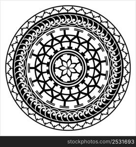 Polynesian Style Circular Shape Tattoo, Maori Traditional Round Circle, Frame, Border Mandala Pattern Geometric Art Vector Art Illustration