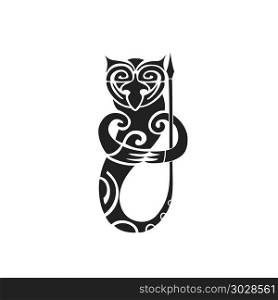 polynesian tattoo indigenous primitive art. vector black monochrome ink hand drawn native polynesian folk art symbol mythological creature Taniwha illustration isolated white background