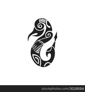 polynesian tattoo indigenous primitive art. vector black monochrome ink hand drawn native polynesian folk art symbol mythological creature Taniwha illustration isolated white background
