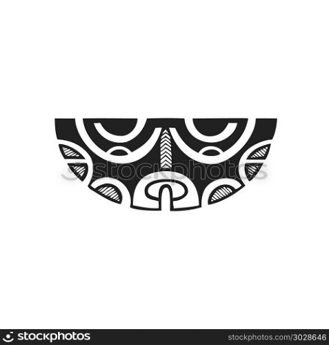 polynesian tattoo indigenous primitive art. vector black monochrome ink hand drawn native polynesian folk art symbol mythological Mata Hoata brilliant eye Tiki illustration isolated white background