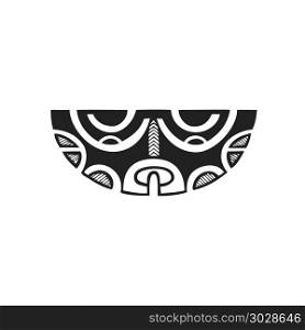 polynesian tattoo indigenous primitive art. vector black monochrome ink hand drawn native polynesian folk art symbol mythological Mata Hoata brilliant eye Tiki illustration isolated white background