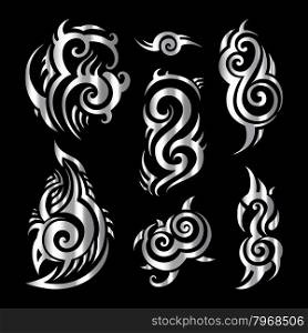Polynesian tattoo. Tribal pattern set Vector illustration.. Silver tattoo.