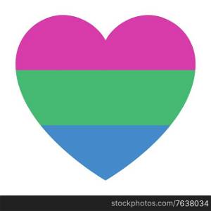 Polysexual pride flag, in heart shape icon on white background, vector illustration