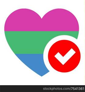Polysexual pride flag in heart shape, vector illustration for your design. flag in heart shape, vector illustration for your design
