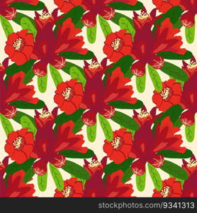 Pomegranate flowers Seamless pattern. Bright leaves and flowers. Shana Tova seamless pattern. Jewish New Year with Rosh Hashanah, Yalda. Pomegranate flowers Seamless pattern. Bright leaves and flowers. Shana Tova seamless pattern. Jewish New Year