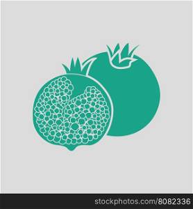 Pomegranate icon. Gray background with green. Vector illustration.