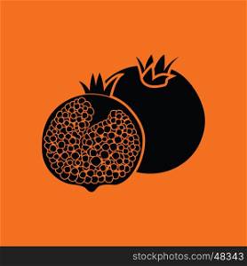Pomegranate icon. Orange background with black. Vector illustration.