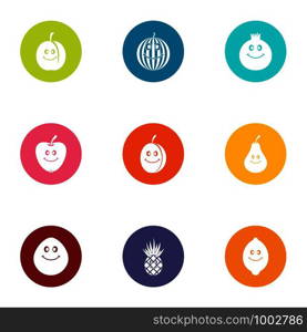 Pomegranate icons set. Flat set of 9 pomegranate vector icons for web isolated on white background. Pomegranate icons set, flat style