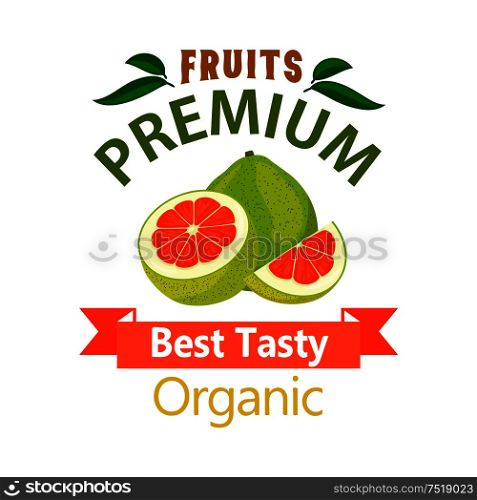 Pomelo organic fruit poster. Vector icon for grocery, farm stores, packaging advertising, signboard, label, juice packaging. Pomelo organic fruits vector poster