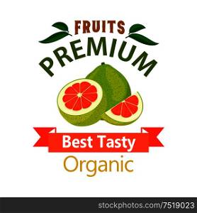 Pomelo organic fruit poster. Vector icon for grocery, farm stores, packaging advertising, signboard, label, juice packaging. Pomelo organic fruits vector poster