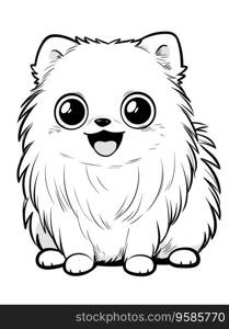 Pomeranian Coloring Page, Line Art, Cartoon Style, Clean and Simple