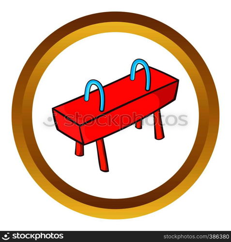 Pommel horse vector icon in golden circle, cartoon style isolated on white background. Pommel horse vector icon