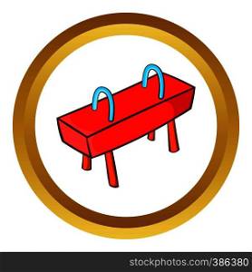 Pommel horse vector icon in golden circle, cartoon style isolated on white background. Pommel horse vector icon