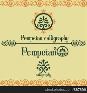 Pompeian calligraphy design elements. Logo template, page decoration,dividers and ornate headpieces