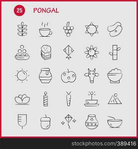 Pongal Hand Drawn Icon Pack For Designers And Developers. Icons Of Flower, Herbal, Lily, Lotus, Spa, Bamboo, Beauty, Spa, Vector