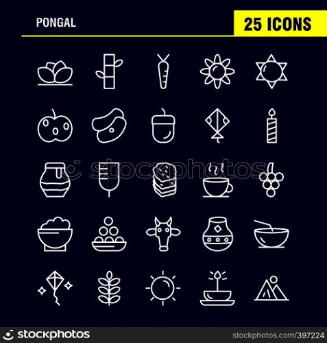 Pongal Line Icon Pack For Designers And Developers. Icons Of Flower, Herbal, Lily, Lotus, Spa, Bamboo, Beauty, Spa, Vector