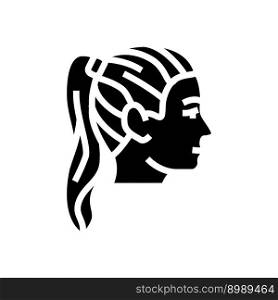 ponytail hairstyle female glyph icon vector. ponytail hairstyle female sign. isolated symbol illustration. ponytail hairstyle female glyph icon vector illustration
