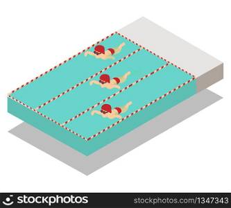 Pool concept banner. Isometric banner of pool vector concept for web, giftcard and postcard. Pool concept banner, isometric style