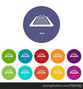 Pool icons color set vector for any web design on white background. Pool icons set vector color