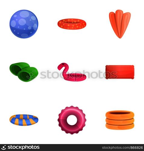 Pool inflatable ring icon set. Cartoon set of 9 pool inflatable ring vector icons for web design isolated on white background. Pool inflatable ring icon set, cartoon style