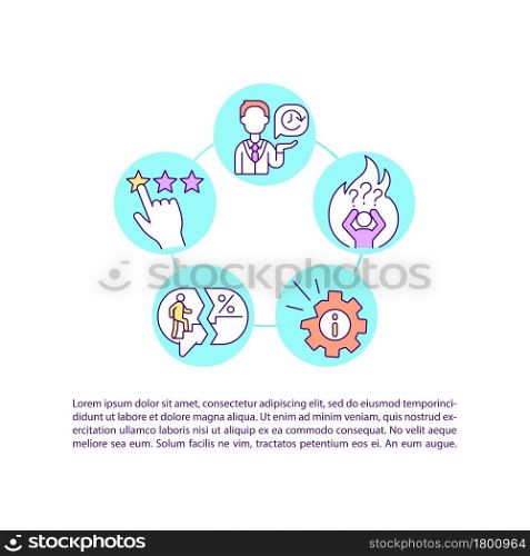 Poor clients assistance concept line icons with text. PPT page vector template with copy space. Brochure, magazine, newsletter design element. Customer help related linear illustrations on white. Poor clients assistance concept line icons with text