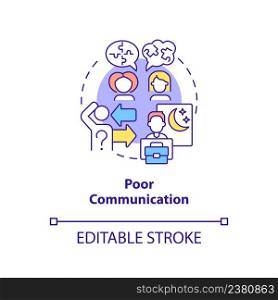 Poor communication concept icon. Coworkers miscommunication. Sign of toxic workplace abstract idea thin line illustration. Isolated outline drawing. Editable stroke. Arial, Myriad Pro-Bold fonts used. Poor communication concept icon