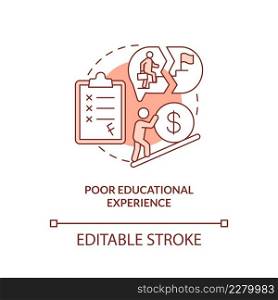 Poor educational experience red concept icon. Effects of conduct disorder abstract idea thin line illustration. Isolated outline drawing. Editable stroke. Arial, Myriad Pro-Bold fonts used. Poor educational experience red concept icon