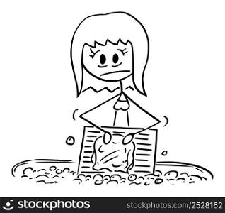 Poor woman laundering or washing clothes on washboard, vector cartoon stick figure or character illustration.. Woman Washing or Laundering Clothes on Washboard, Vector Cartoon Stick Figure Illustration