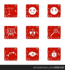 Poorly icons set. Grunge set of 9 poorly vector icons for web isolated on white background. Poorly icons set, grunge style