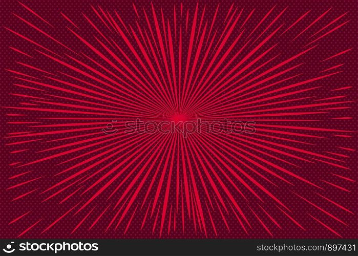 Pop art background with radial beams. Background with halftones for comics. Textured background with radial halftone lines for posters, comics and cartoons