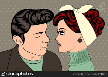 pop art cute retro couple in comics style, vector illustration