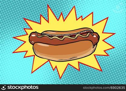Pop art hot dog fast food. Pop art retro vector illustration. Pop art hot dog fast food