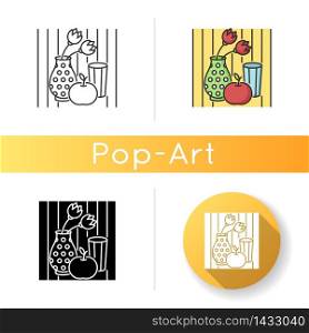Pop art icon. Contemporary cultural movement. Modern painting in popular style. Abstract still life drawing. Linear black and RGB color styles. Isolated vector illustrations. Pop art icon
