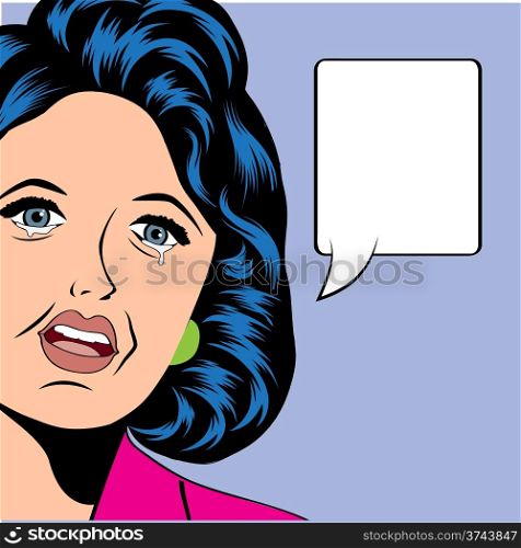 Pop Art illustration of a sad woman, vector illustration