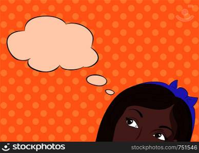 Pop Art illustration thoughtful african girl with a mental bubble. Pop Art illustration thoughtful african girl with a mental bubbl