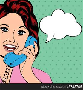 Pop Art lady chatting on the phone, vector illustration
