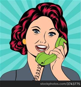 Pop Art lady chatting on the phone, vector illustration