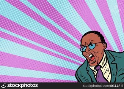 Pop art man shouting. African American people. Pop art retro vector illustration. Pop art man shouting. African American people