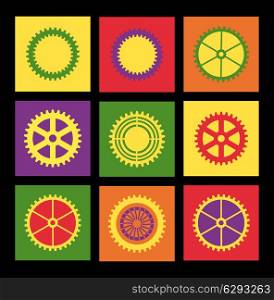 Pop art pattern of repeating objects gears