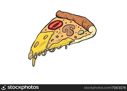 pop art piece of pizza. Comic cartoon pop art retro vector illustration. pop art piece of pizza