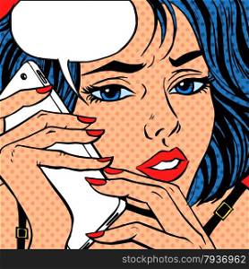 Pop art vintage comic. Girl phone talk retro background. Girl phone talk Pop art vintage comic