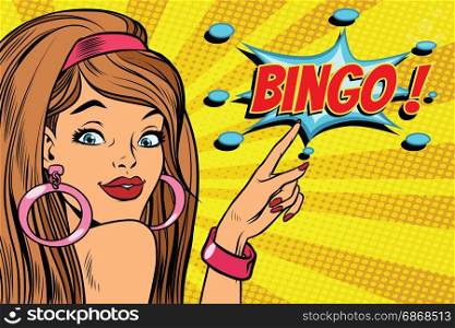 pop art woman bingo. retro vector illustration. pop art woman bingo