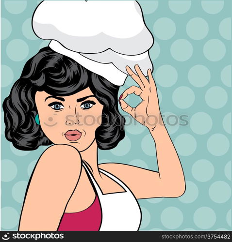 pop art woman cook, illustration in vector format