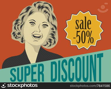 pop art woman with message, commercial retro clipart illustration