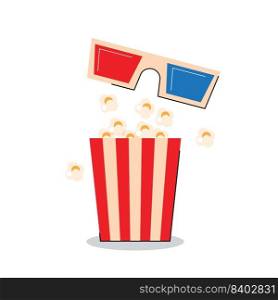 pop corn and 3d glass movie symbol vector illustration