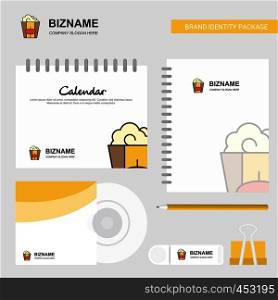 Pop corn Logo, Calendar Template, CD Cover, Diary and USB Brand Stationary Package Design Vector Template