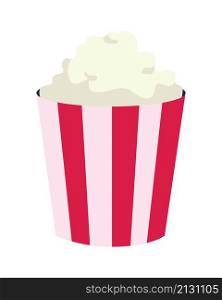 Pop corn striped bucket semi flat color vector object. Realistic item on white. Junk food for movie night isolated modern cartoon style illustration for graphic design and animation. Pop corn striped bucket semi flat color vector object