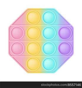 Pop it a fashionable silicon toy for fidgets. Addictive anti-stress octagon toy in pastel colors. Bubble sensory developing popit for kids fingers. Vector illustration isolated on a white background.