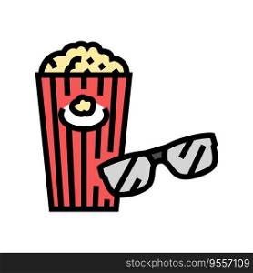 popcorn 3d cinema glasses color icon vector. popcorn 3d cinema glasses sign. isolated symbol illustration. popcorn 3d cinema glasses color icon vector illustration